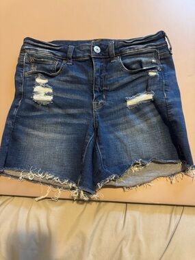 American Eagle Outfitters Dark Blue Distressed Denim Cutoff Shorts